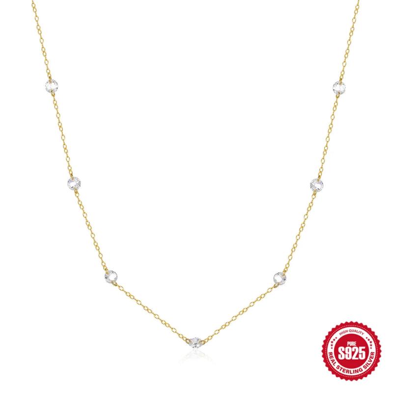 Round Diamond Necklace 925 Sterling Silver Plated Overlay Style Wedding Jewelry