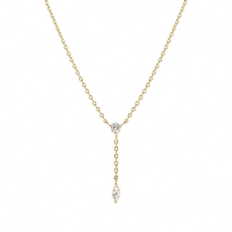 925 Silver Thin Chain Necklace With Zircon Pendant, Y Shape Clavicle Choker