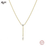 925 Silver Thin Chain Necklace With Zircon Pendant, Y Shape Clavicle Choker