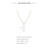 925 Silver Thin Chain Necklace With Zircon Pendant, Y Shape Clavicle Choker