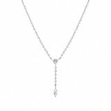 925 Silver Thin Chain Necklace With Zircon Pendant, Y Shape Clavicle Choker