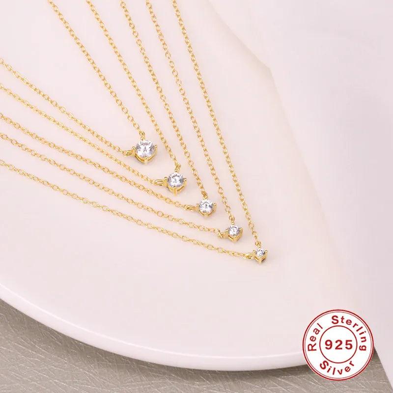 925 Silver CZ Pendant Necklace For Women Crystal Chain Necklaces