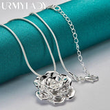 925 Silver Rose Pendant Necklace for Women
