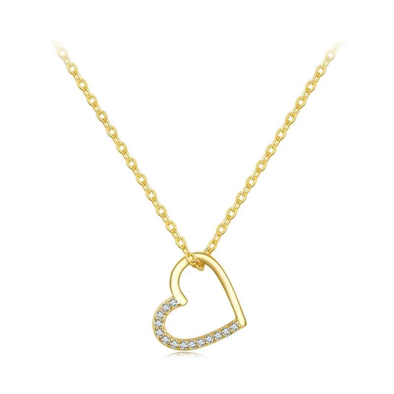 925 Silver Love Heart Pendant Necklace Zircon Chain Women Wedding Jewelry