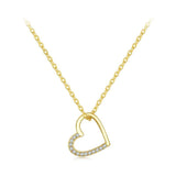 925 Silver Love Heart Pendant Necklace Zircon Chain Women Wedding Jewelry