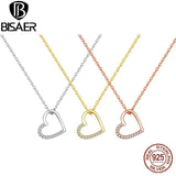 925 Silver Love Heart Pendant Necklace Zircon Chain Women Wedding Jewelry