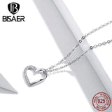 925 Silver Love Heart Pendant Necklace Zircon Chain Women Wedding Jewelry