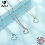 925 Silver Love Heart Pendant Necklace Zircon Chain Women Wedding Jewelry
