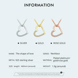 925 Silver Love Heart Pendant Necklace Zircon Chain Women Wedding Jewelry