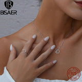 925 Silver Love Heart Pendant Necklace Zircon Chain Women Wedding Jewelry