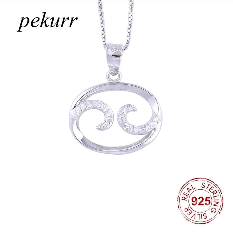 925 Silver Zircon Cancer Horoscope Necklace Women Zodiac Pendants