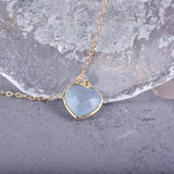 Aquamarine Heart Pendant Necklace Faceted Gemstone Lover Necklace for Women