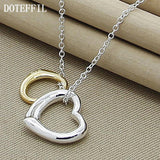 925 Silver Double Heart Pendant Necklace 18 Inch Chain Wedding Engagement Charm