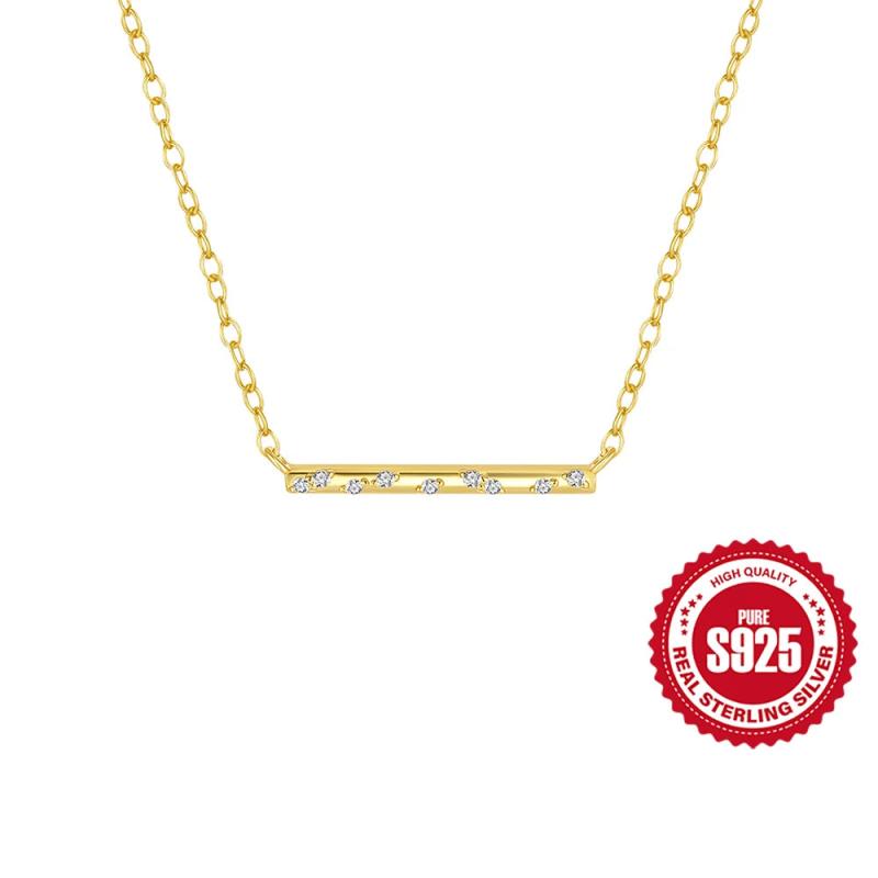 925 Silver Zircon Bar Pendant Collarbone Necklace for Women Girls