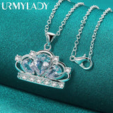925 Silver Crown Zircon Pendant Necklace for Women
