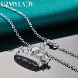 925 Silver Crown Zircon Pendant Necklace for Women