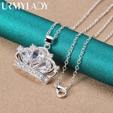 925 Silver Crown Zircon Pendant Necklace for Women