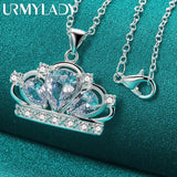 925 Silver Crown Zircon Pendant Necklace for Women