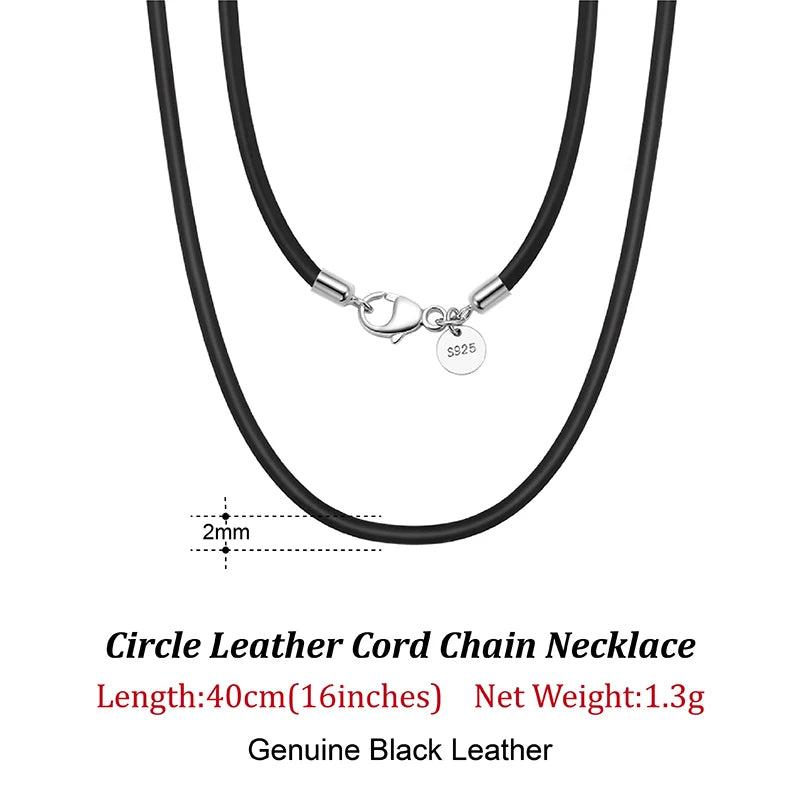 Italian 2mm Leather Cord Chain Necklace with 925 Sterling Silver Clasp