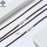 Italian 2mm Leather Cord Chain Necklace with 925 Sterling Silver Clasp