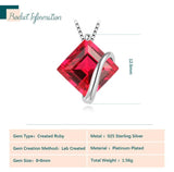 Potiy Square Red Ruby 925 Silver Pendant Necklace Women Gemstone Jewelry