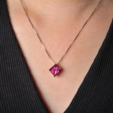 Potiy Square Red Ruby 925 Silver Pendant Necklace Women Gemstone Jewelry