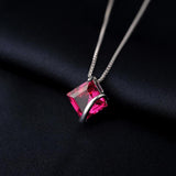 Potiy Square Red Ruby 925 Silver Pendant Necklace Women Gemstone Jewelry