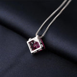 Potiy Square Red Ruby 925 Silver Pendant Necklace Women Gemstone Jewelry
