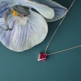 Potiy Square Red Ruby 925 Silver Pendant Necklace Women Gemstone Jewelry
