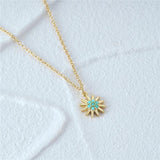S925 Silver Turquoise Sunflower Necklace