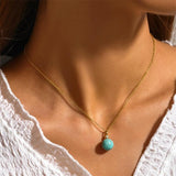 S925 Silver Necklace Turquoise Zircon Pendant Chain