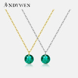 925 Silver Mint Green CZ Charm Pendant Necklace Crystal Hollow Fine Jewelry