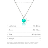 925 Silver Mint Green CZ Charm Pendant Necklace Crystal Hollow Fine Jewelry