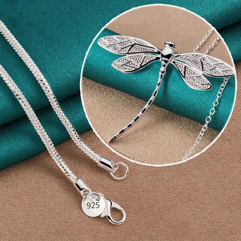 925 Silver Big Dragonfly Pendant Necklace 16-30 Inch Chain Jewelry