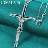 925 Silver Cross Pendant Necklace Chain For Women Wedding Jewelry