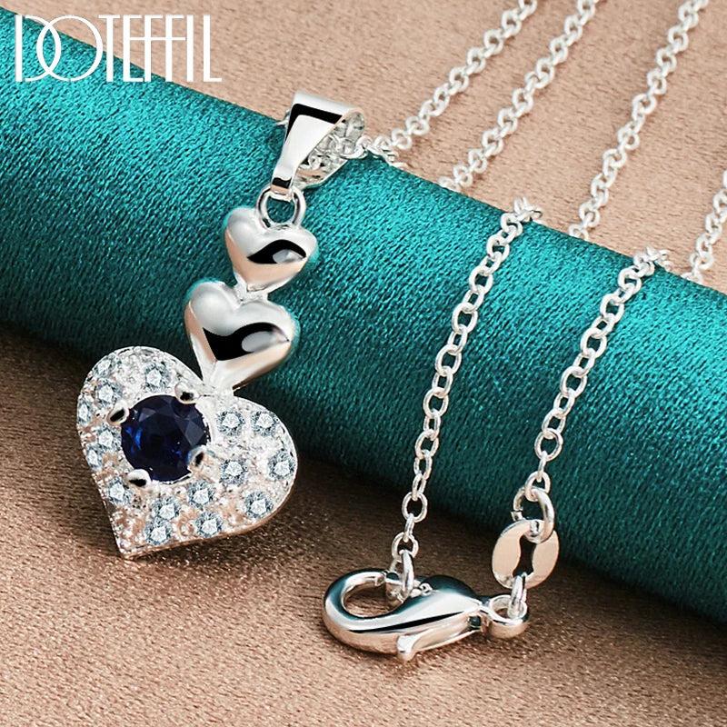925 Silver Heart Pendant Necklace AAA Zircon Wedding Charm Jewelry