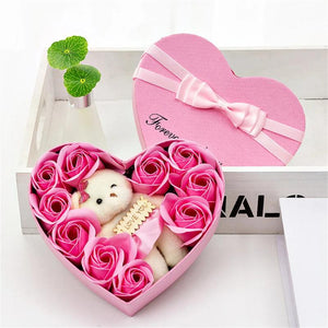 Rose Ring Jewelry Display Soap Flower Storage Case with Bear Doll