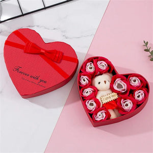 Rose Ring Jewelry Display Soap Flower Storage Case with Bear Doll