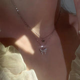 925 Silver Butterfly Chain Choker Necklace Zircon Fine Jewelry