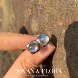 6MM Moonstone Stud Earrings 925 Silver Women's Jewelry Green