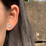 6MM Moonstone Stud Earrings 925 Silver Women's Jewelry Green