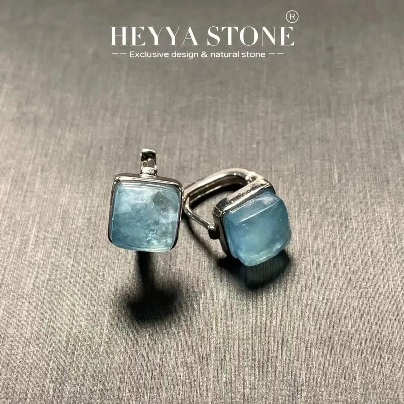 Aquamarine Hoop Earrings 925 Silver Plated Fine Jewelry