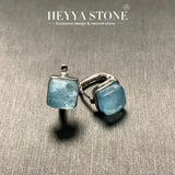 Aquamarine Hoop Earrings 925 Silver Plated Fine Jewelry