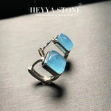 Aquamarine Hoop Earrings 925 Silver Plated Fine Jewelry