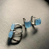 Aquamarine Hoop Earrings 925 Silver Plated Fine Jewelry