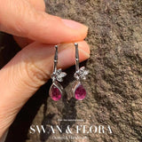 Natural Garnet Stud Earrings 925 Sterling Silver Vintage Femme Gift