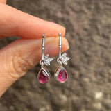 Natural Garnet Stud Earrings 925 Sterling Silver Vintage Femme Gift