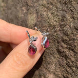 Natural Garnet Stud Earrings 925 Sterling Silver Vintage Femme Gift