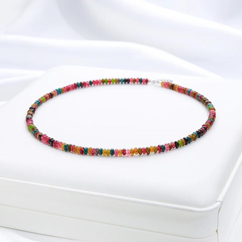 4MM Tourmaline Stone Choker Necklace 925 Sterling Silver Handwork Jewelry