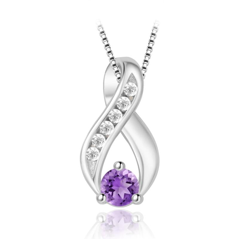 Natural Amethyst Infinity Pendant Necklace 925 Sterling Silver